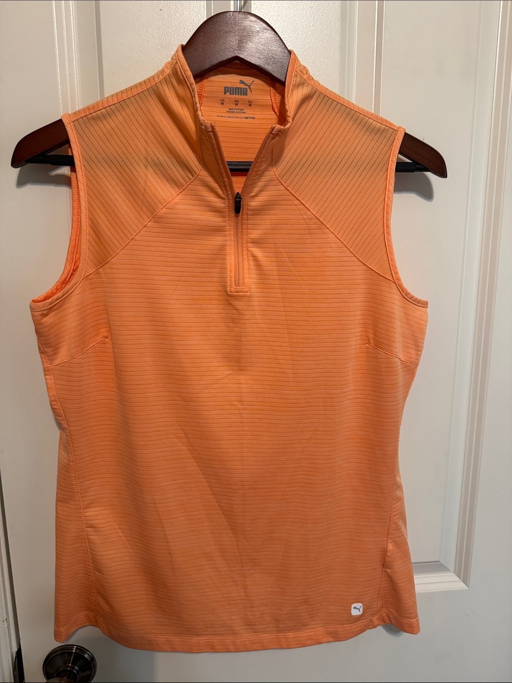 Puma Orange Sleeveless Zip Mock Neck golf polo